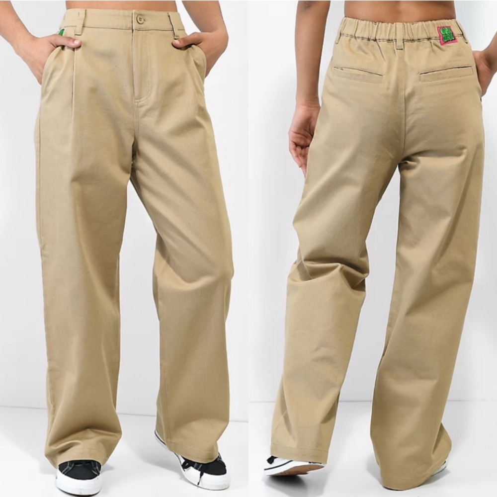 Empyre Tori Khaki Tan Incense Twill Skater Wide Leg Pants - Size Small